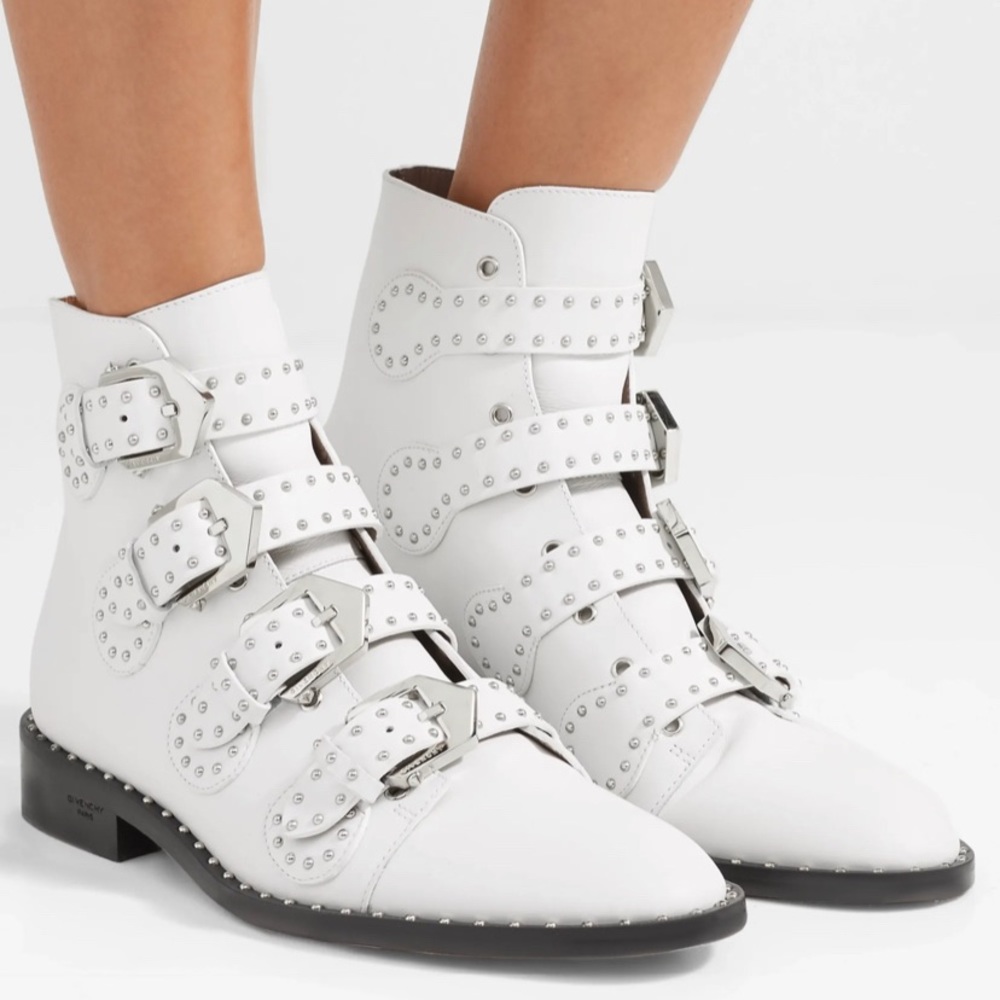 Givenchy White Studded Leather buckle booties sz 8